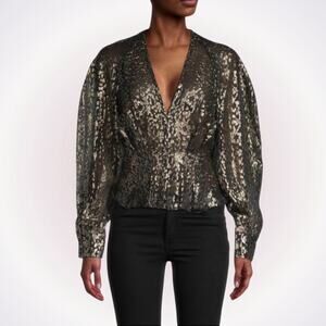 IRO Teruja Metallic V-Neck Blouse | Sz 36, NWT